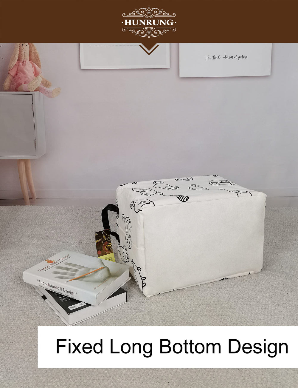 HUNRUNG rectangle storage basket in living room holding blankets and magazines.