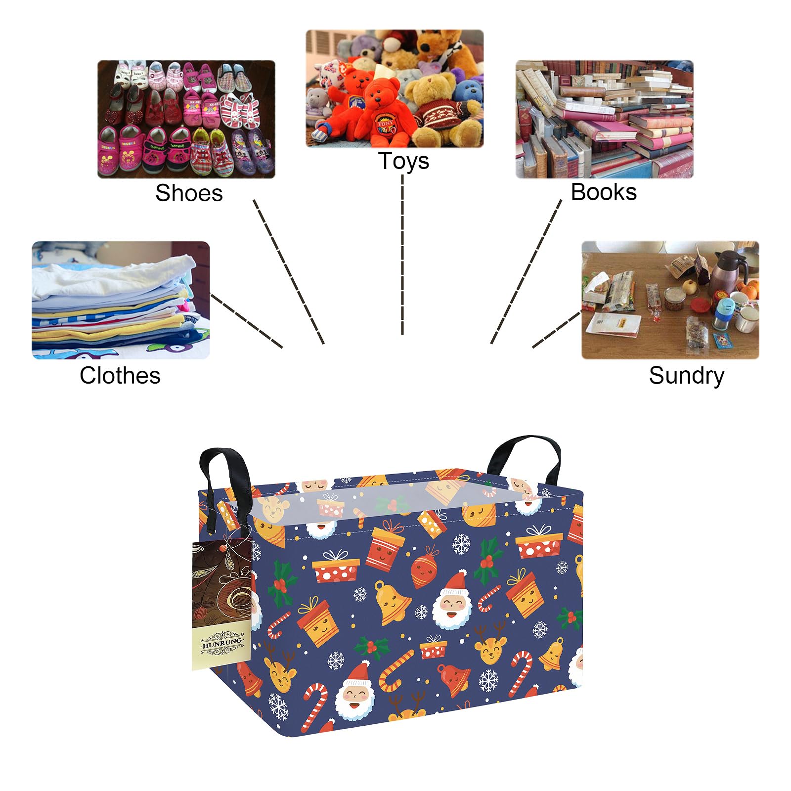 HUNRUNG rectangle storage basket in living room setup for blankets and reading materials.