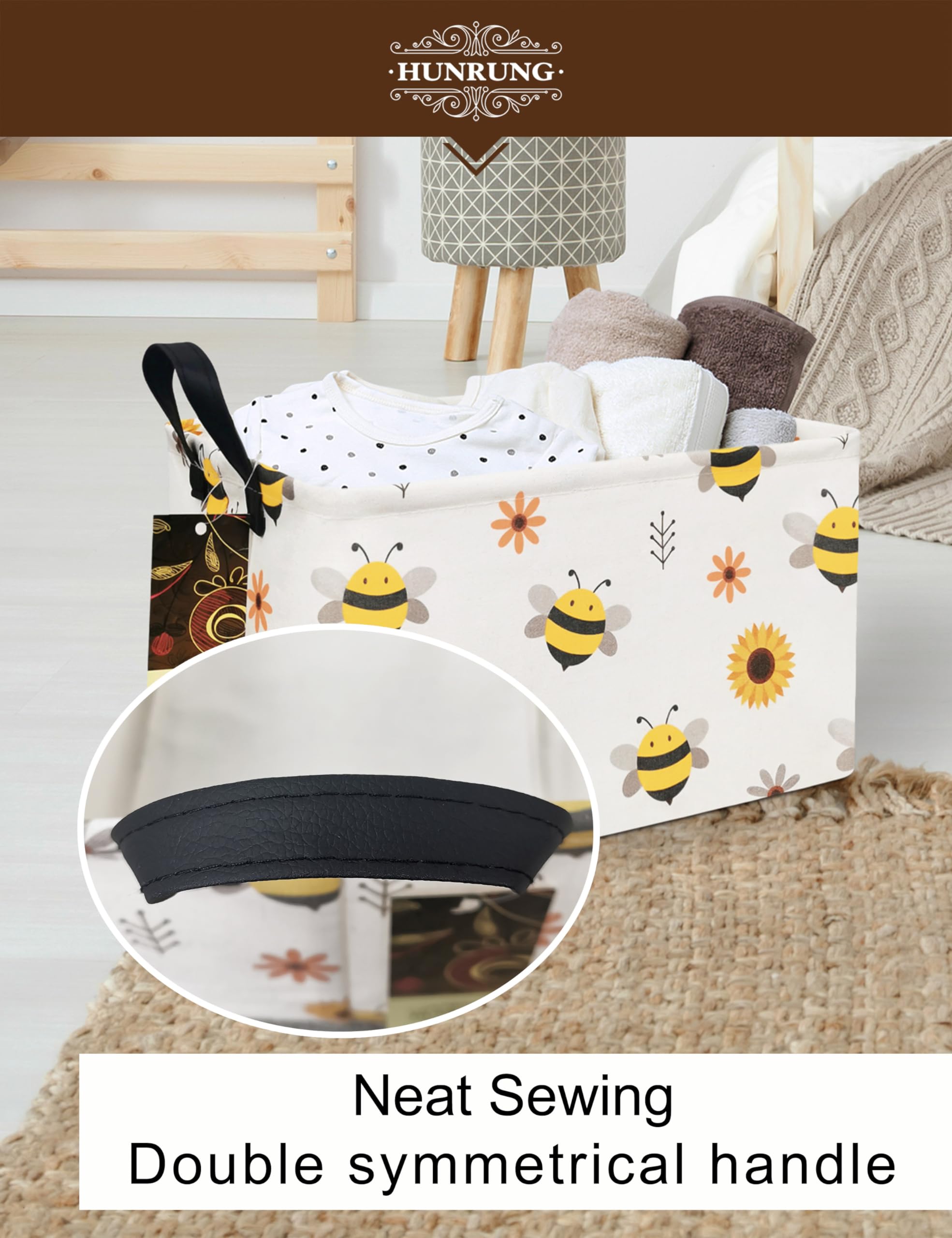 HUNRUNG Rectangle Storage Basket polyester canvas with durable waterproof coating