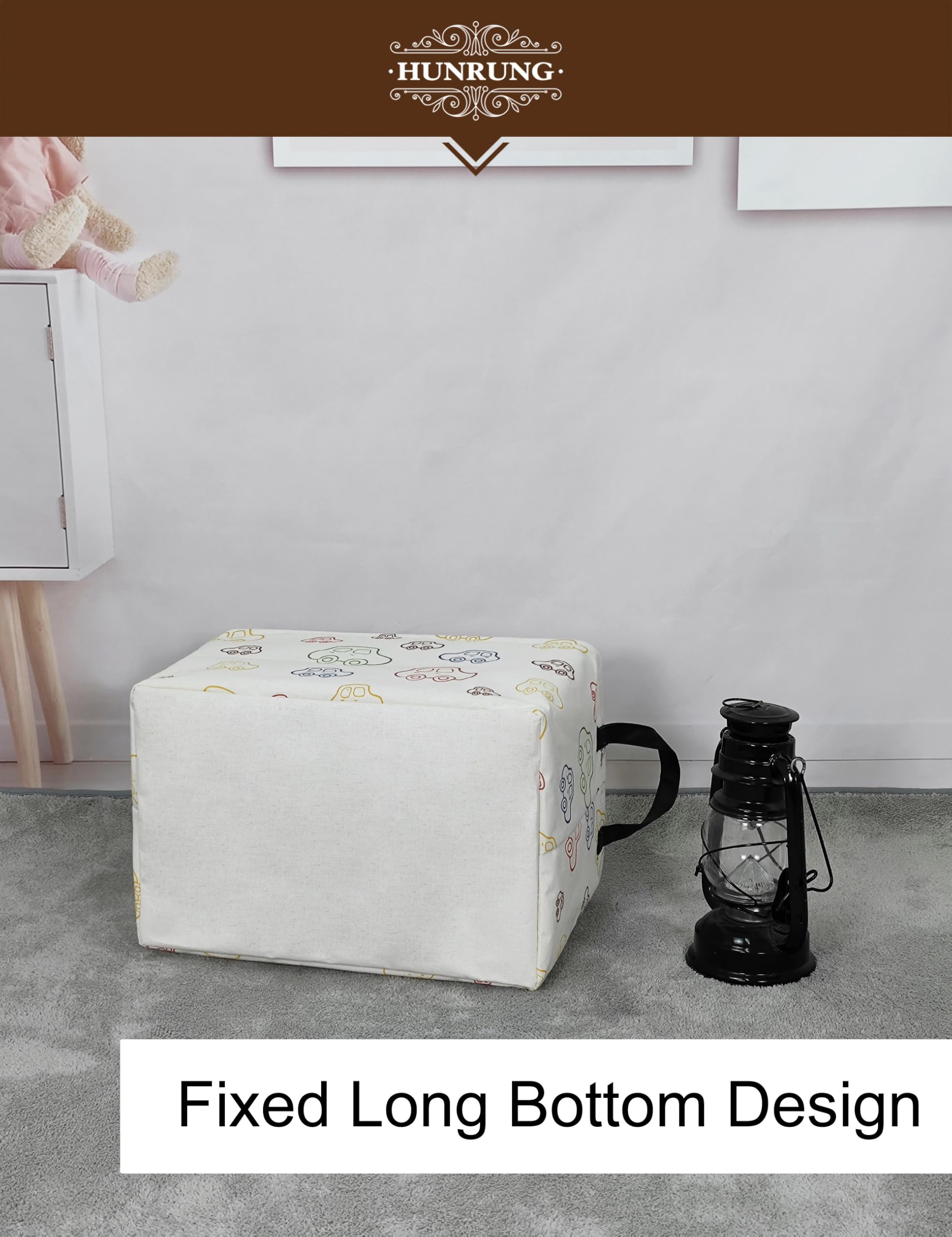 Hunrung rectangle storage basket materials closeup emphasizes polyester canvas with linen and PE coating