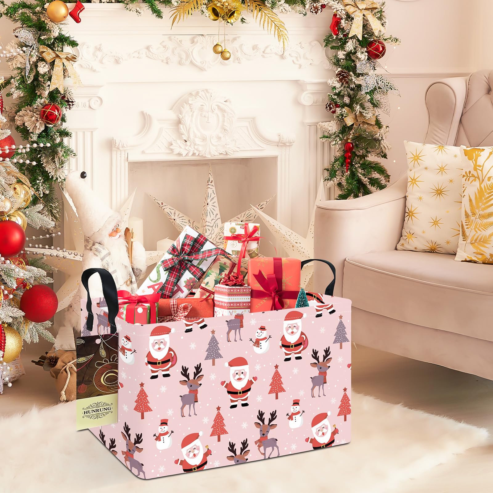 HUNRUNG pink basket handles enable easy transport between rooms.