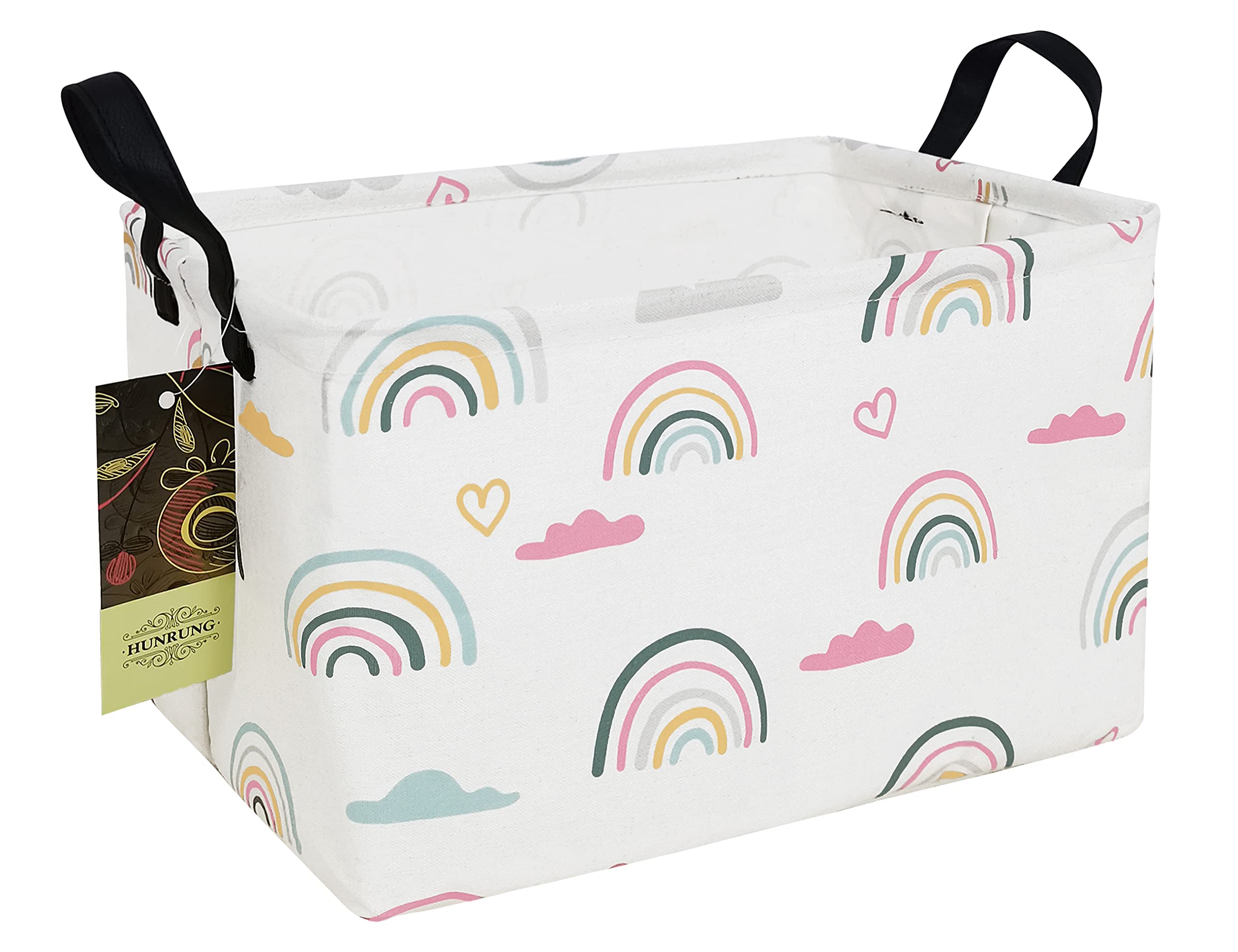 HUNRUNG rectangle storage basket rainbow front view keeps toys and books tidy.