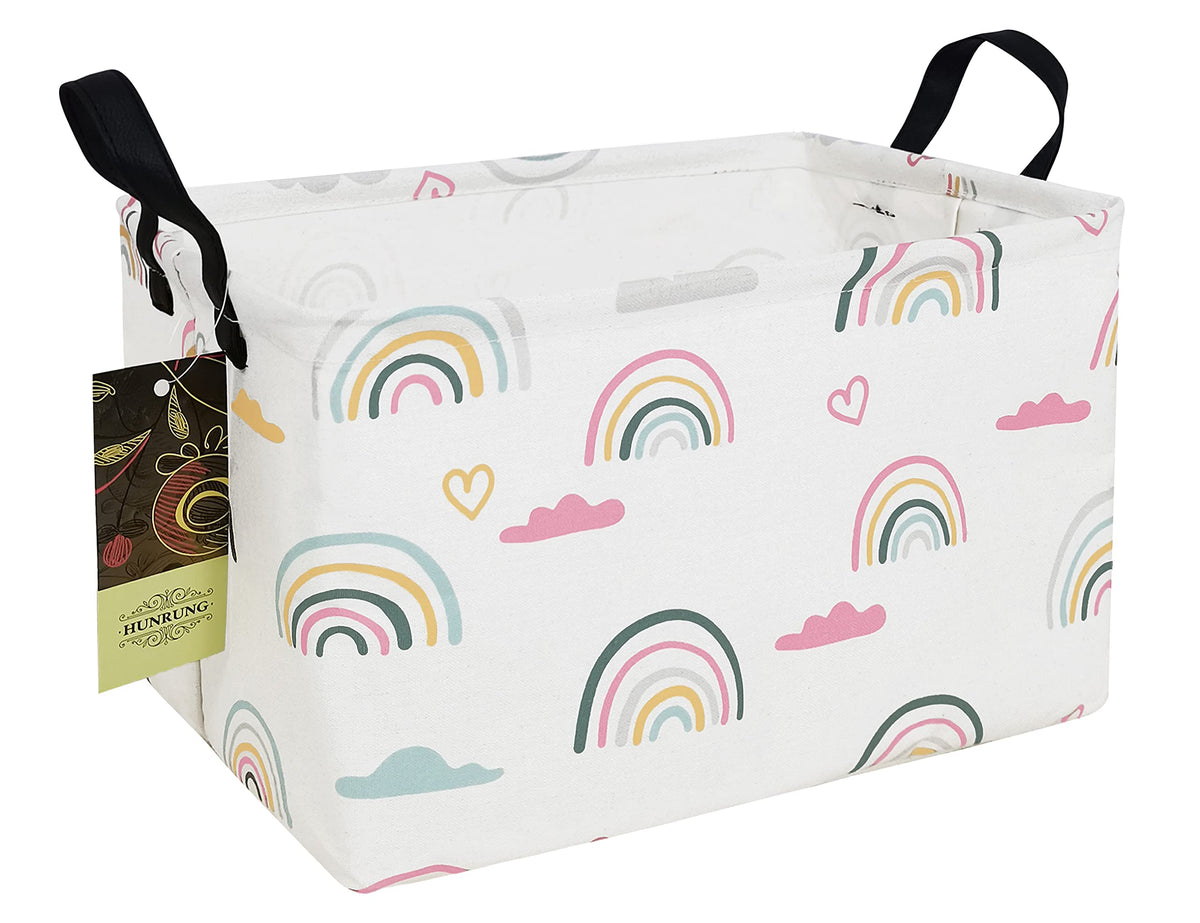 HUNRUNG rectangle storage basket rainbow front view keeps toys and books tidy.