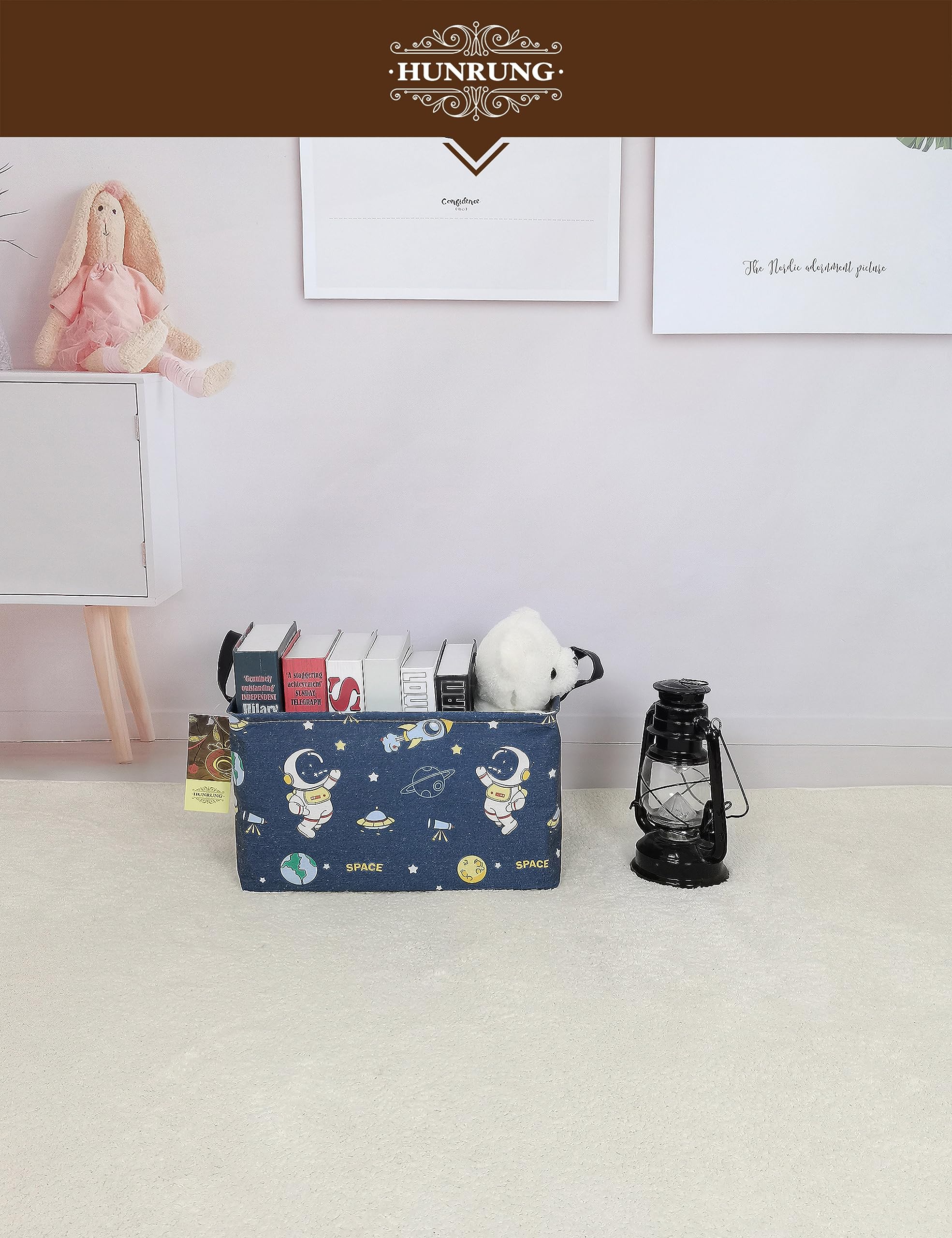 HUNRUNG rectangle storage basket with space astronaut design for kids.