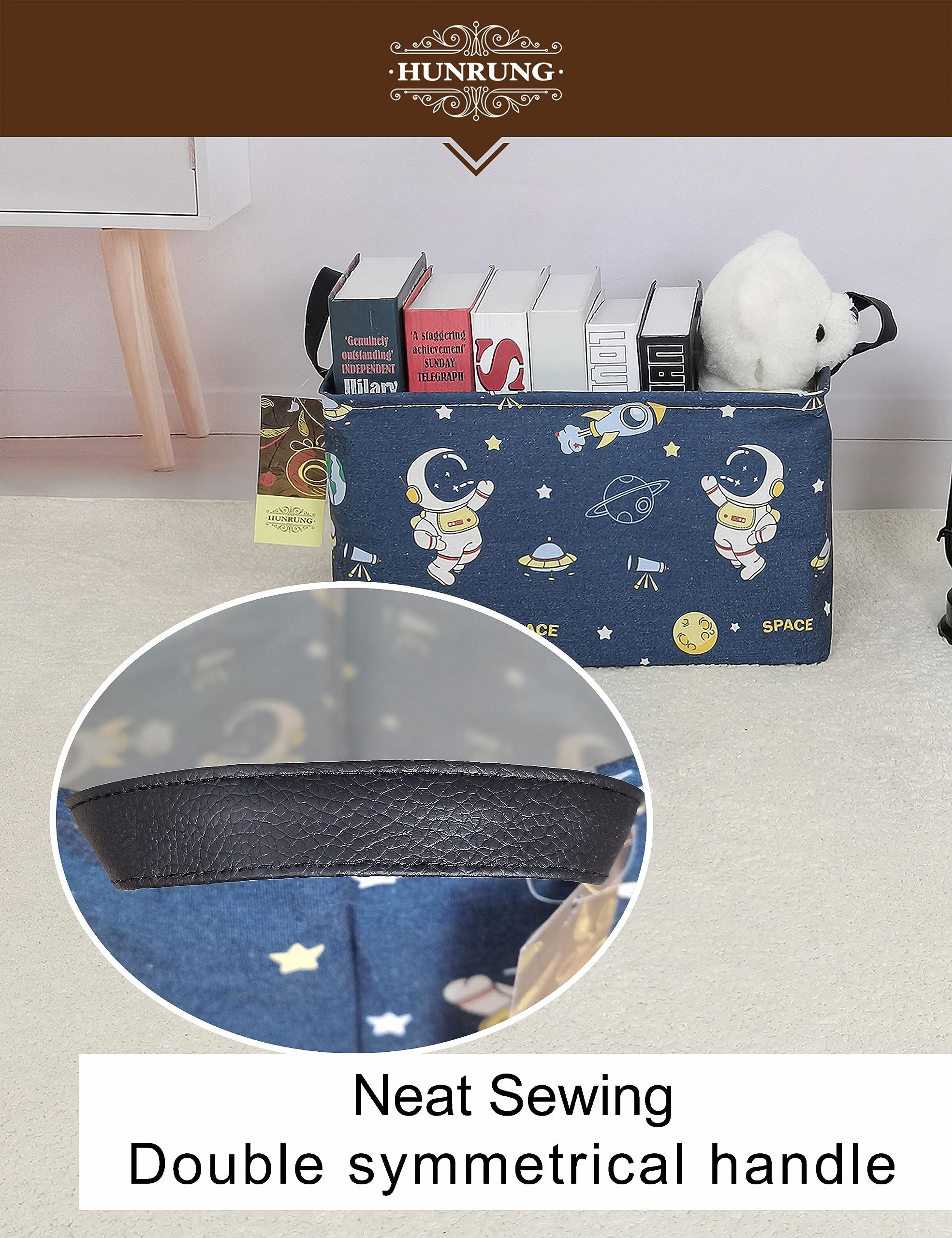 HUNRUNG rectangle storage basket folded flat for space-saving storage.