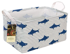 HUNRUNG rectangle storage basket shark pattern, front view for toy organization and room tidiness.