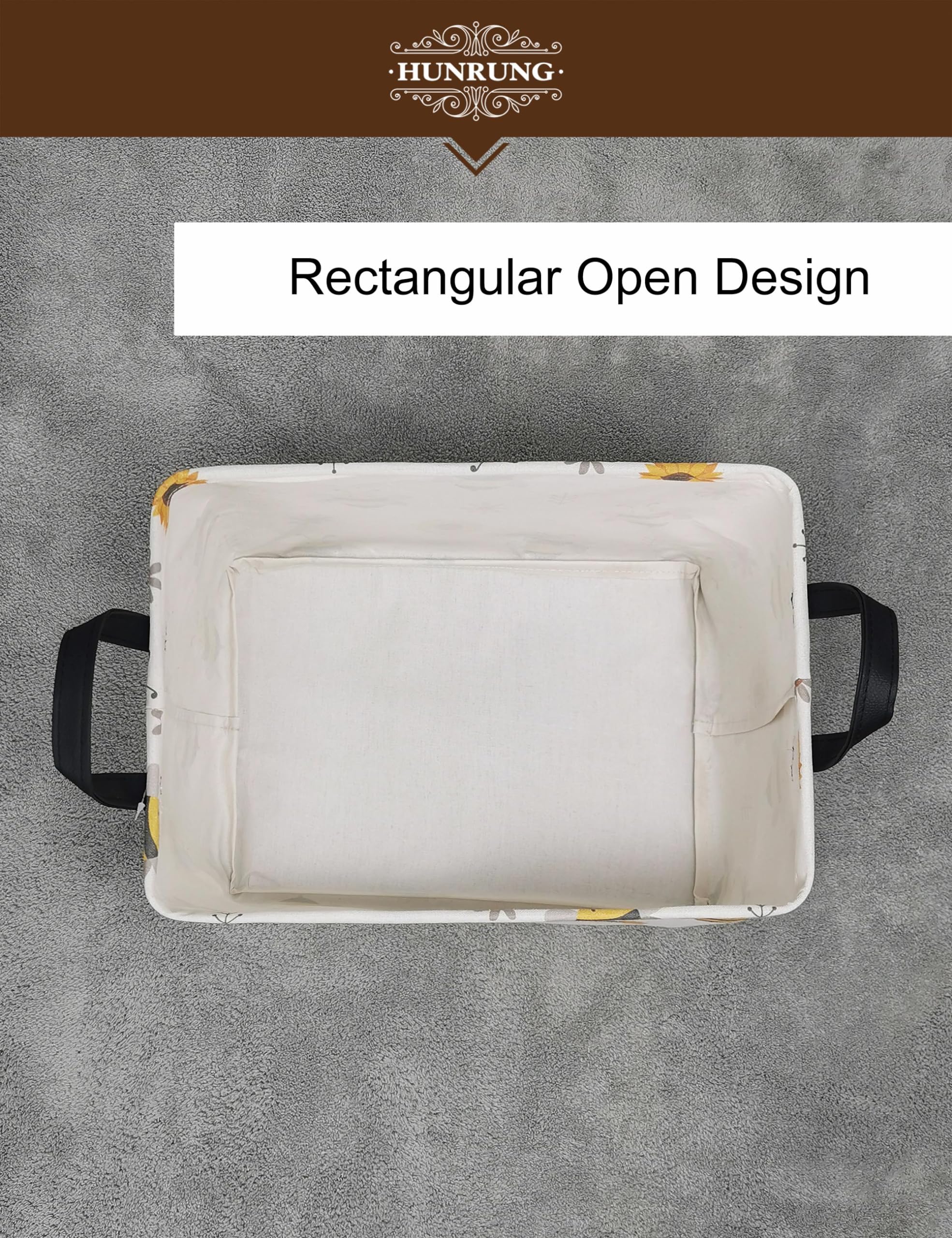 HUNRUNG Rectangle Storage Basket easy-clean waterproof coating supports household use