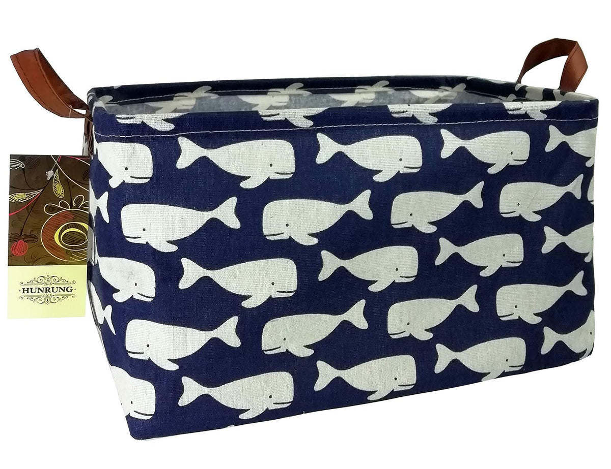HUNRUNG rectangle storage basket with whale pattern helps organize toys neatly.