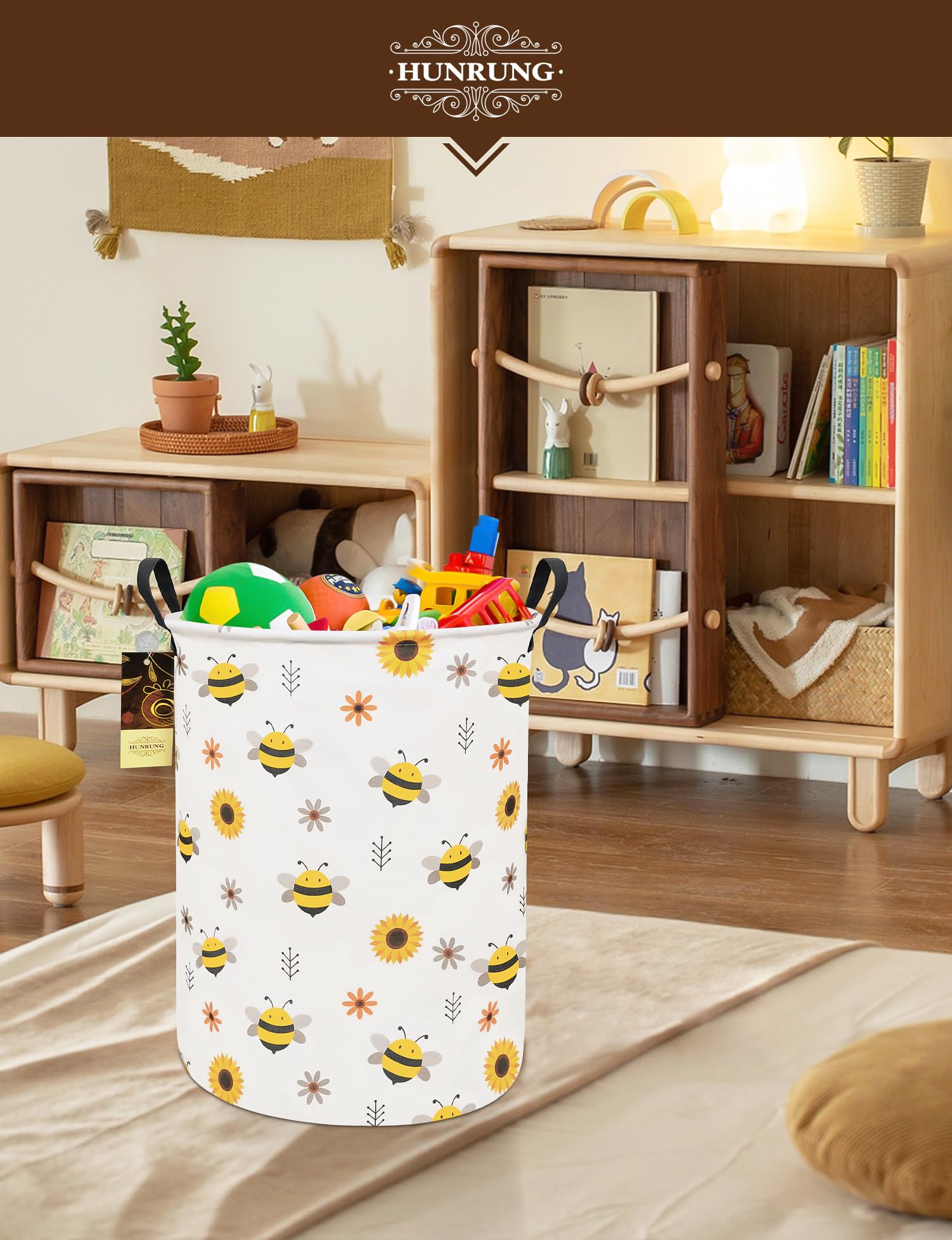 HUNRUNG Round-Bee laundry hamper keeps clothes tidy and within reach