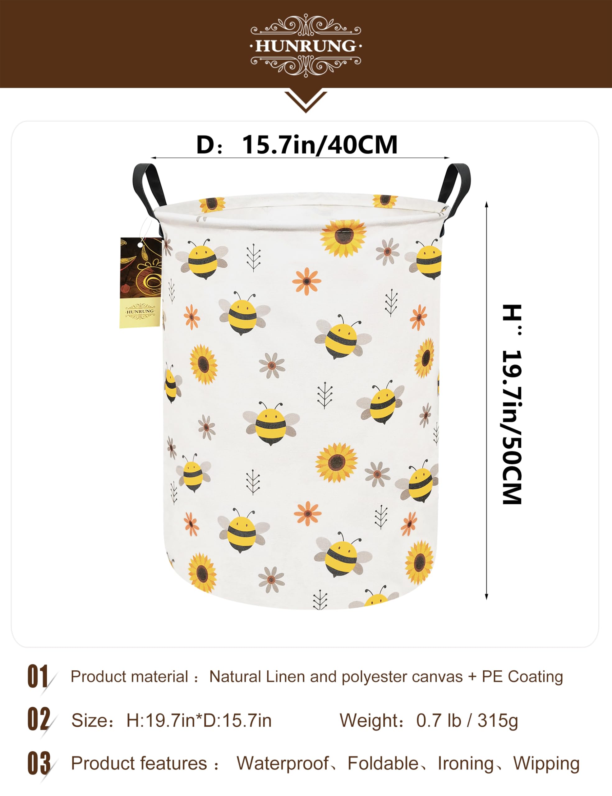 HUNRUNG Round-Bee laundry hamper folded for compact storage