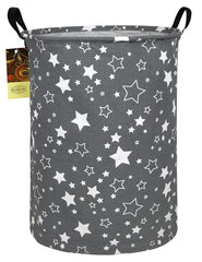 HUNRUNG round-star patterned laundry hamper with easy-carry handles for laundry day.
