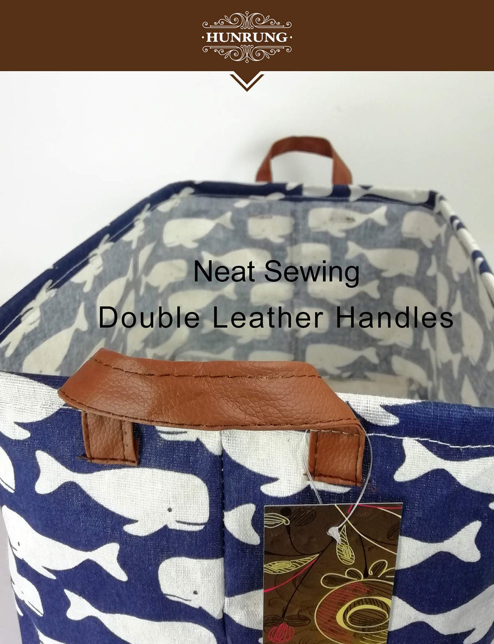 HUNRUNG storage basket with sturdy handles for easy carrying around the home.