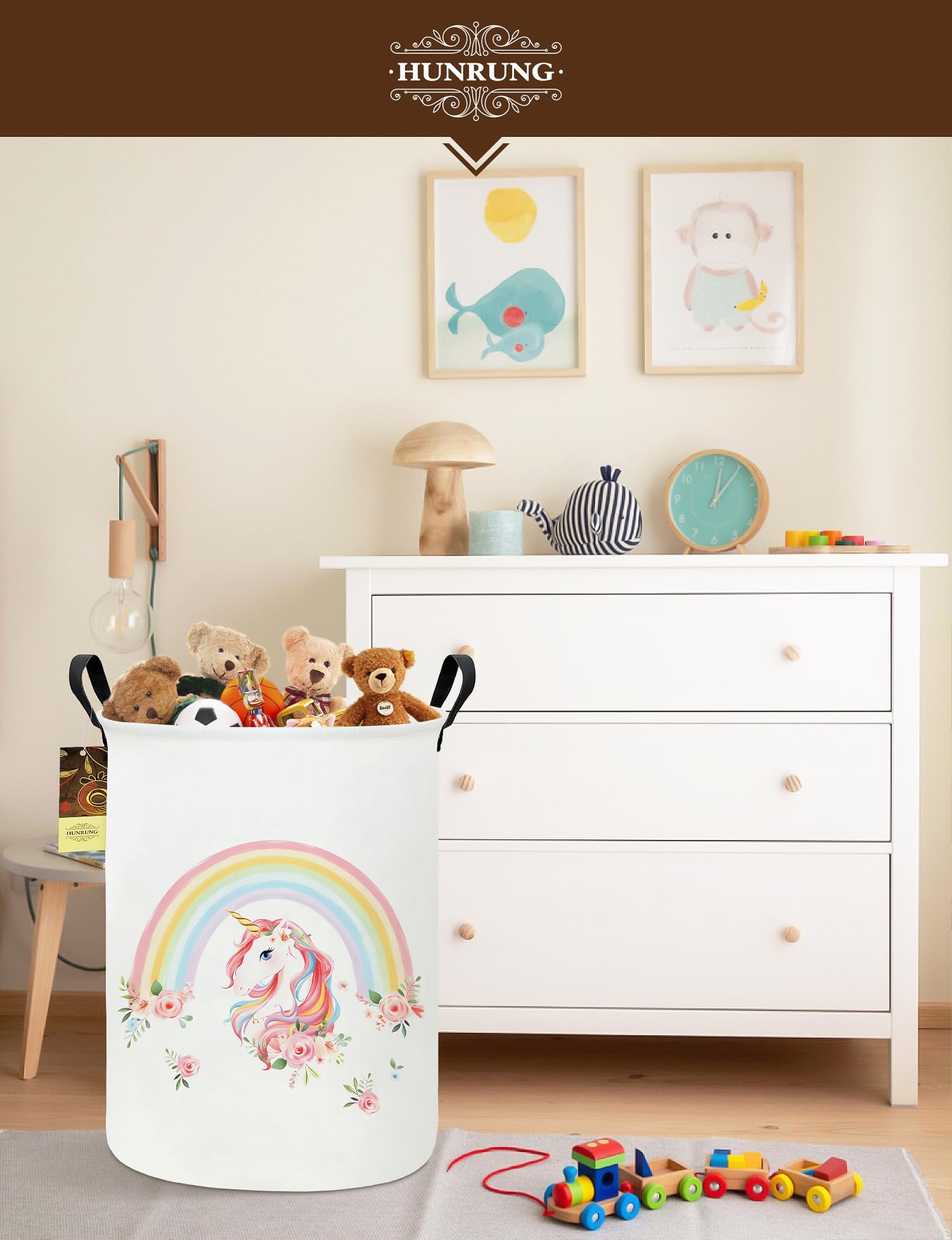 HUNRUNG toy storage basket keeps books, blocks, and plush toys neatly stored