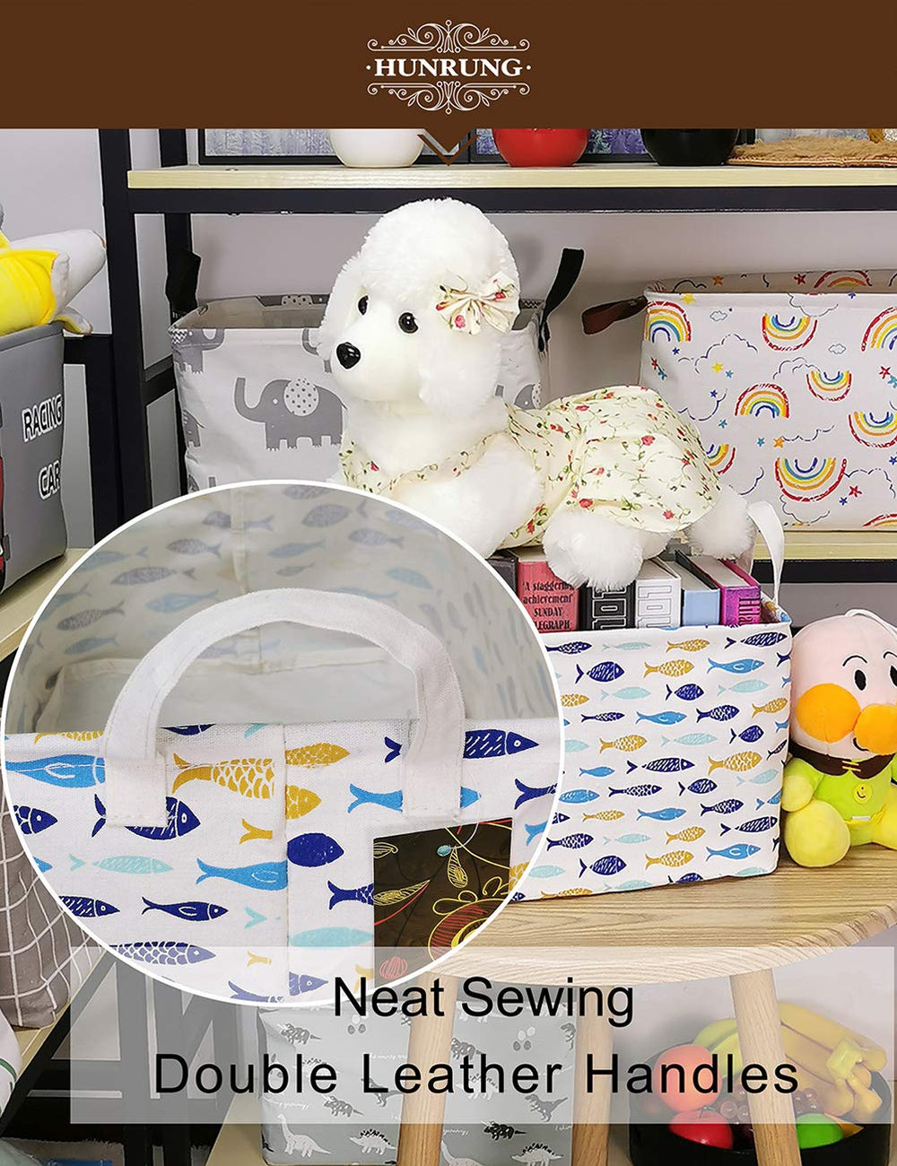 HUNRUNG toy-storage bin in playroom helps kids’ items stay organized.