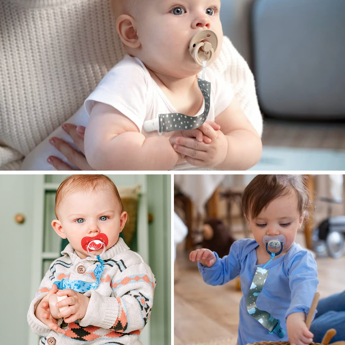 Hunxuo washable pacifier clip set is easy to clean after outings.
