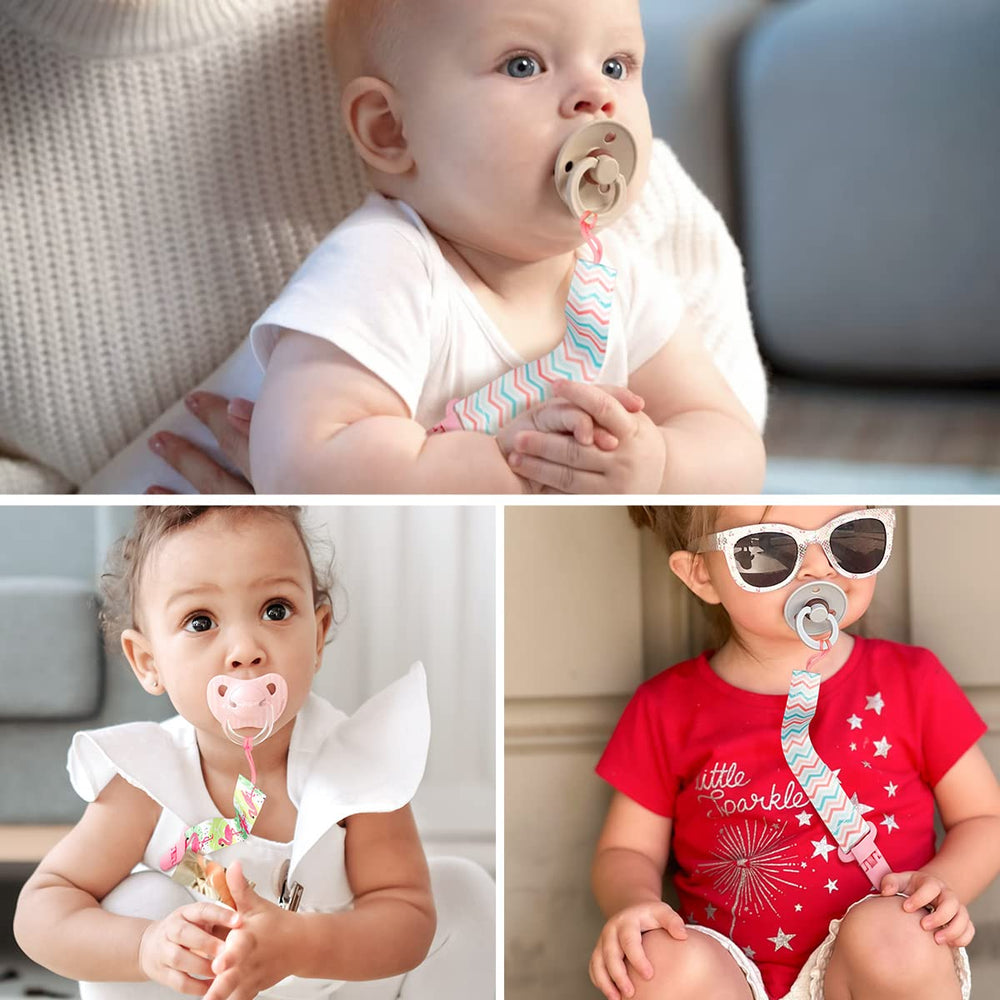 Hunxuo pacifier clips teething toys image emphasizes versatility for blankets and spouts