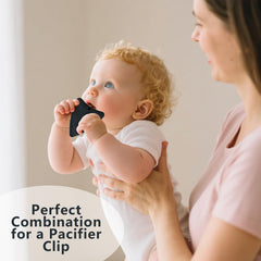 Huoflame baby teether features textured surfaces to gently massage tender gums.