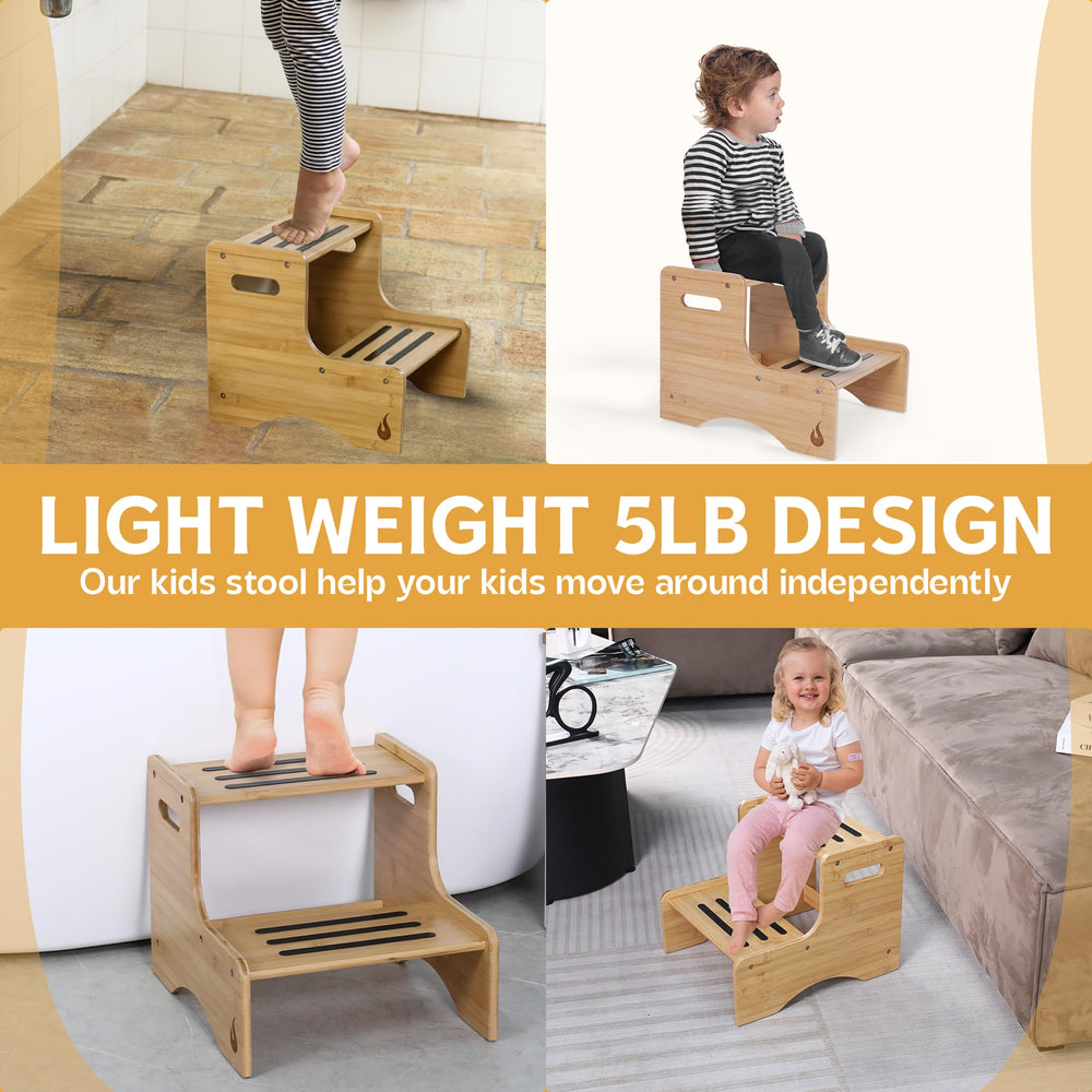 Huoli kids step stool handle aids easy carrying for independent bathroom routines.