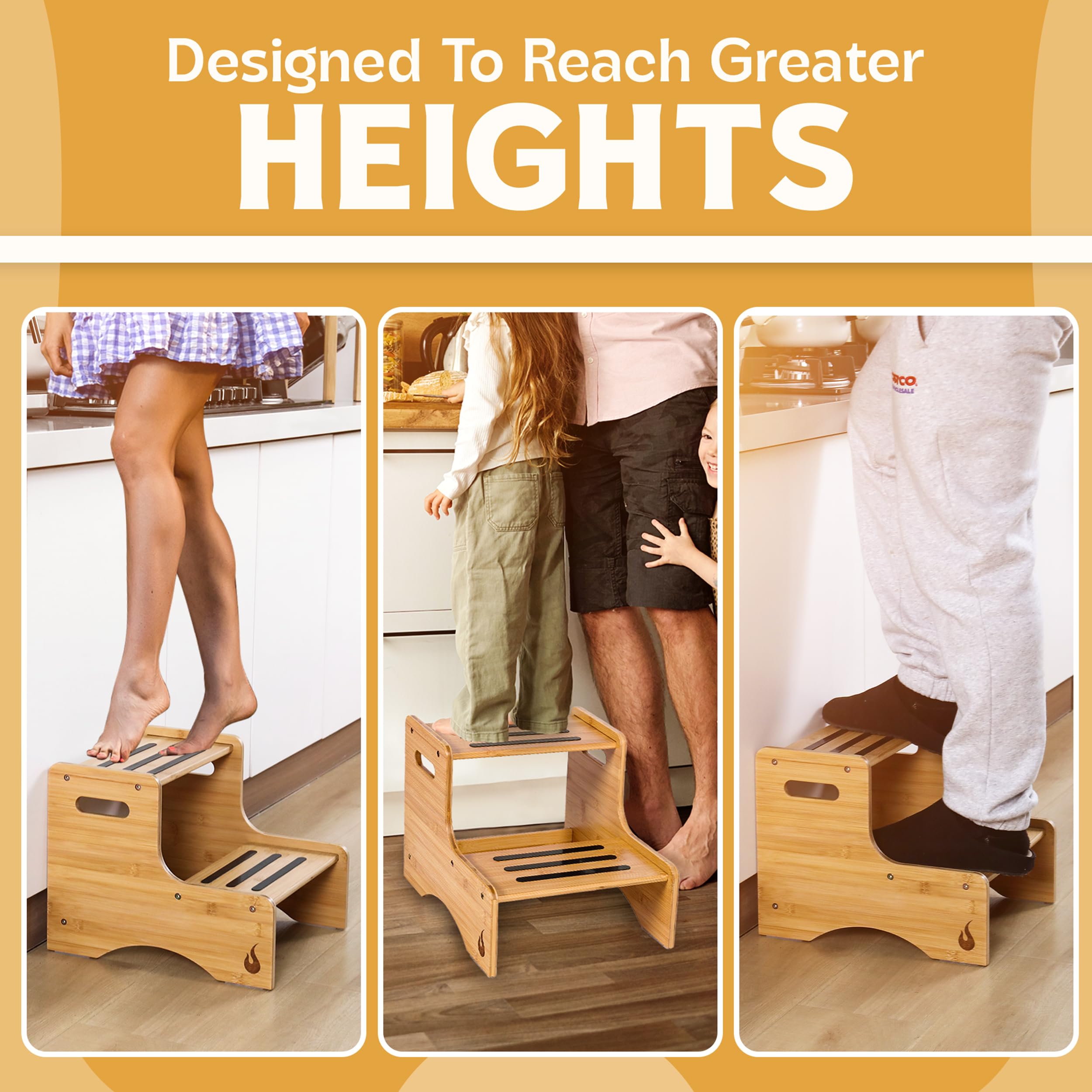 Huoli step stool in bathroom setup demonstrates quick assembly and reinforced stability.