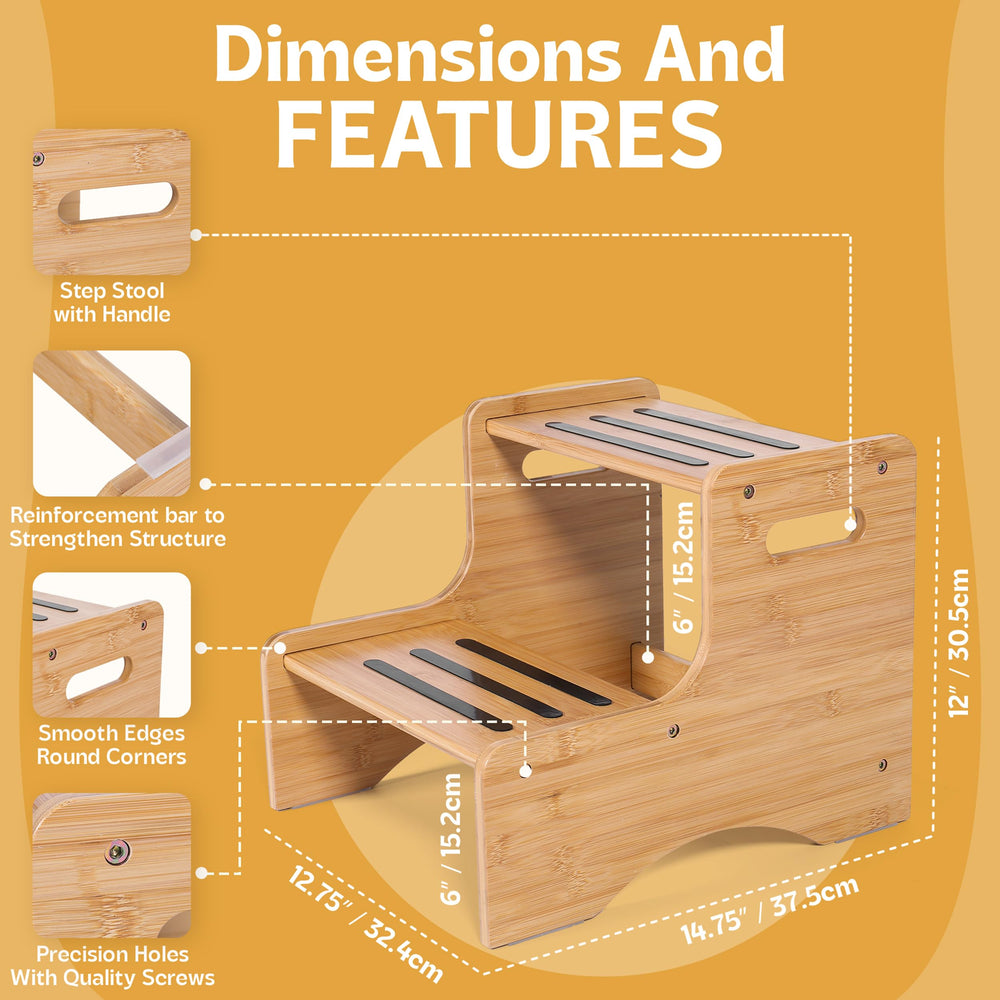 Huoli wooden kids step stool front view highlights compact size and portability.
