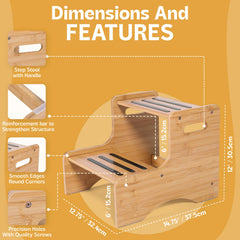 Huoli wooden kids step stool front view highlights compact size and portability.