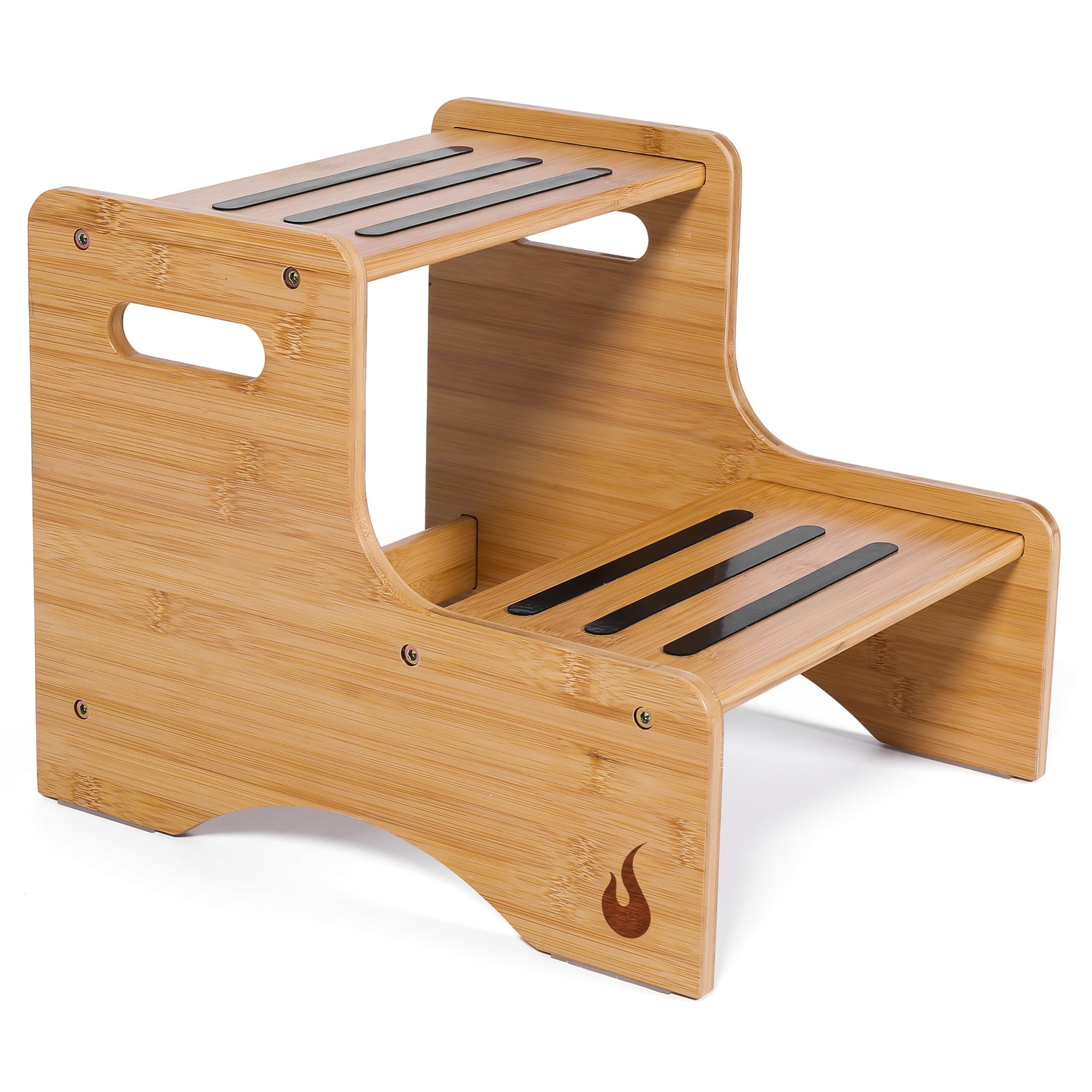Huoli wooden kids step stool side view emphasizes durable bamboo build for safe reach.