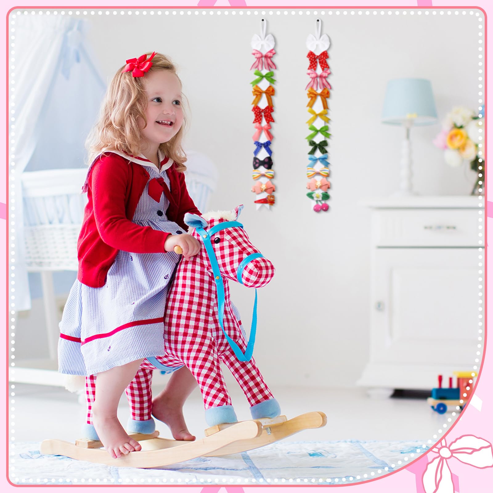 Huquary wall hanging bow organizer for girls in a bedroom
