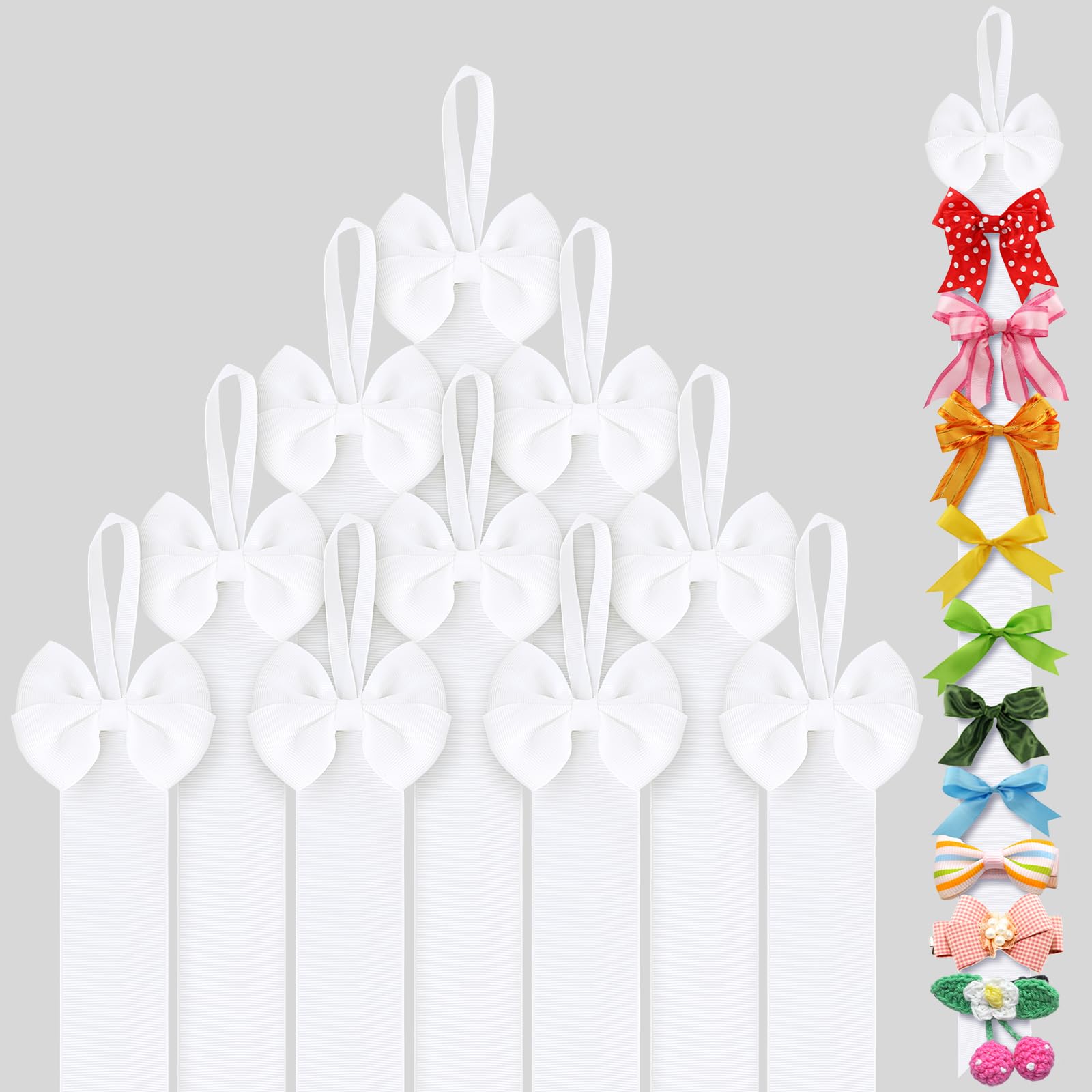 Huquary white long bow holder mounted on wall for organized baby bows