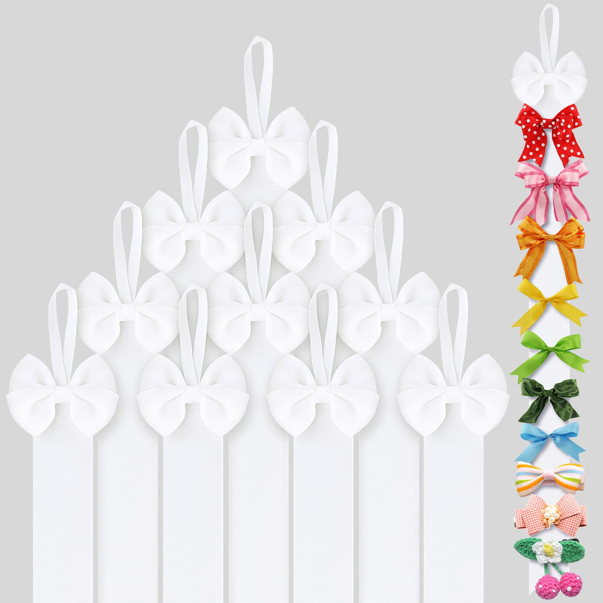 Huquary white long bow holder mounted on wall for organized baby bows