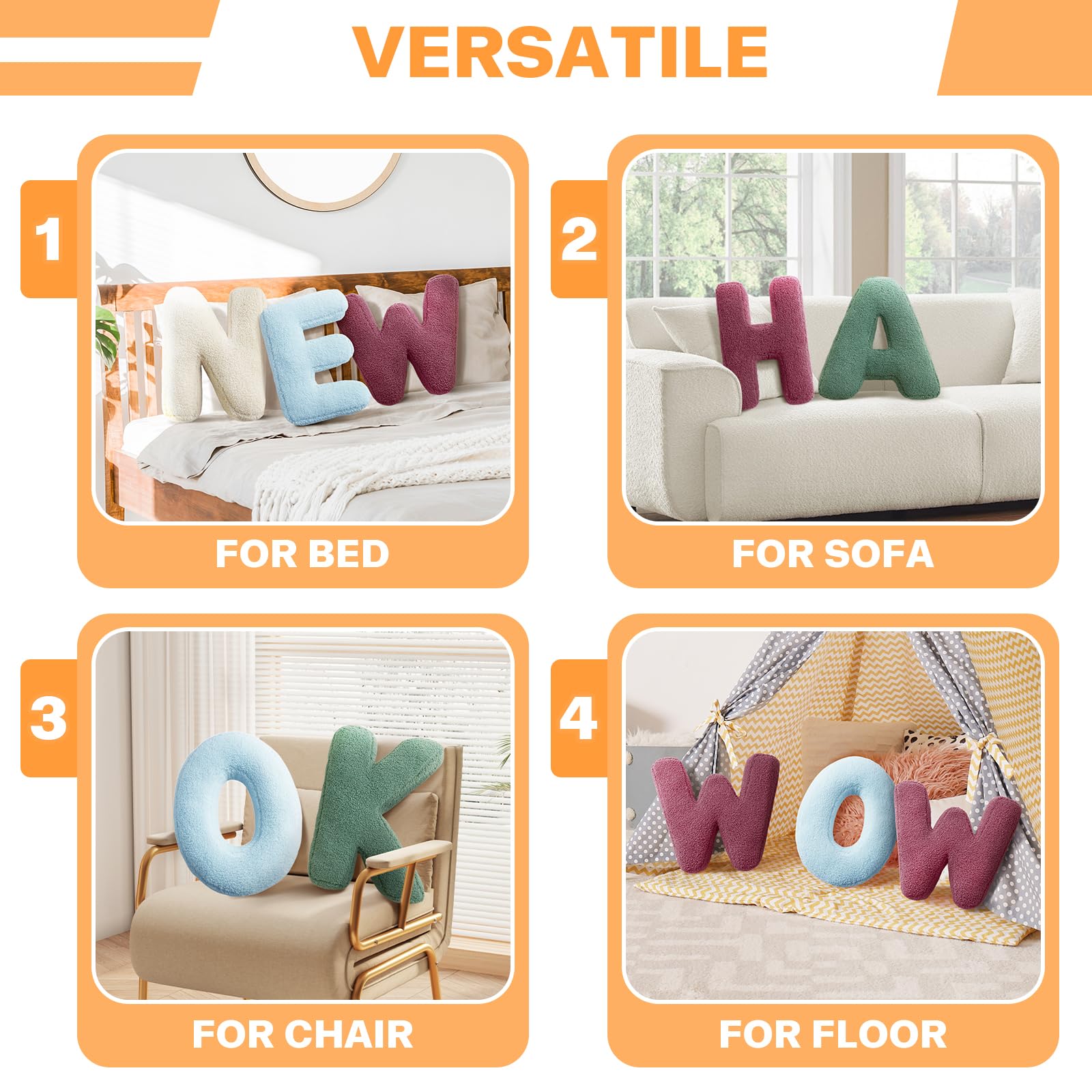 Huraty plush alphabet J-pillow in nursery decor brightens learning spaces.