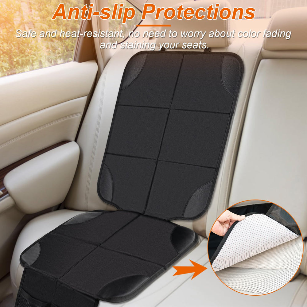 Husfunov car seat protector back view demonstrates non slip backing for a secure fit