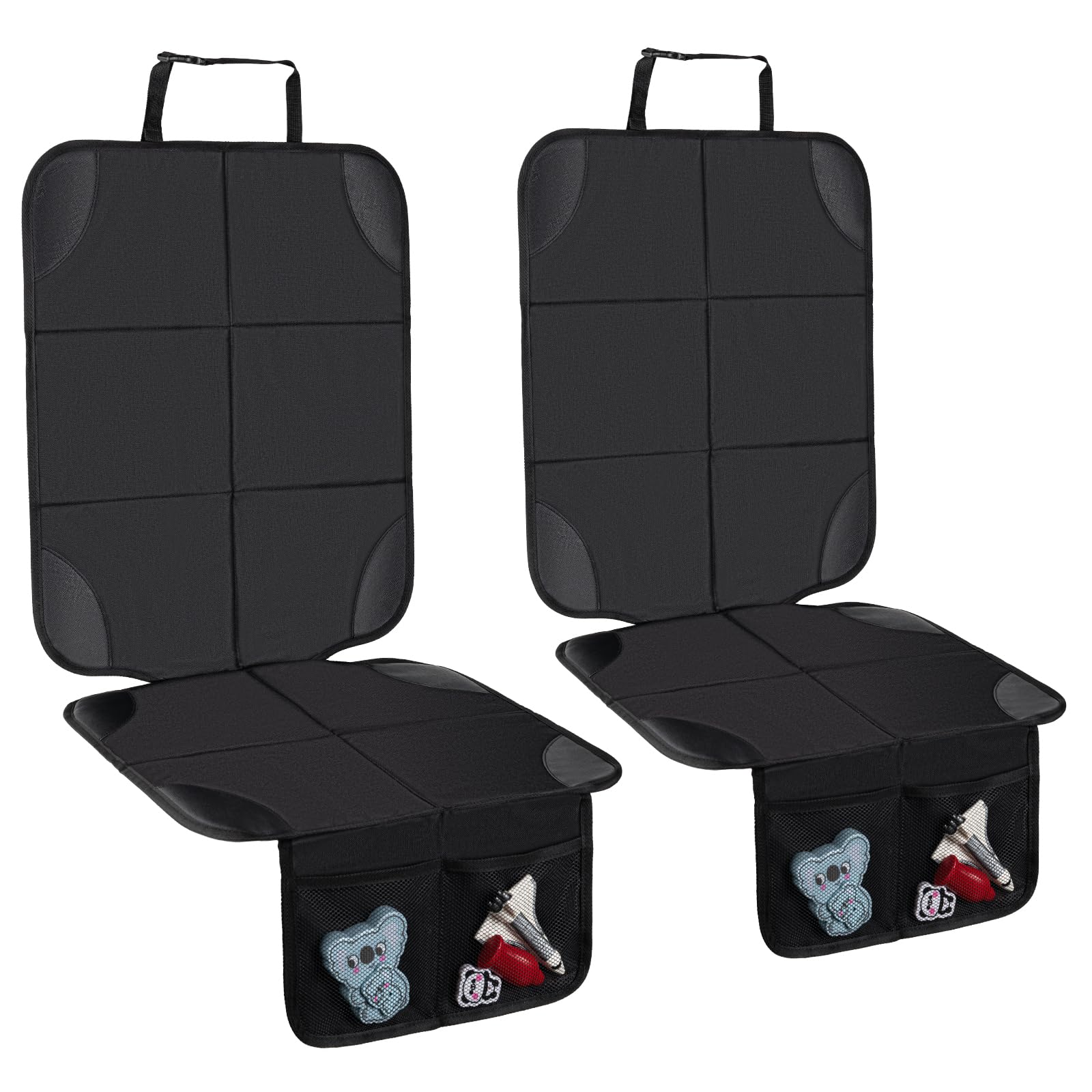 Husfunov car seat protector front view shows thick padding for upholstery protection