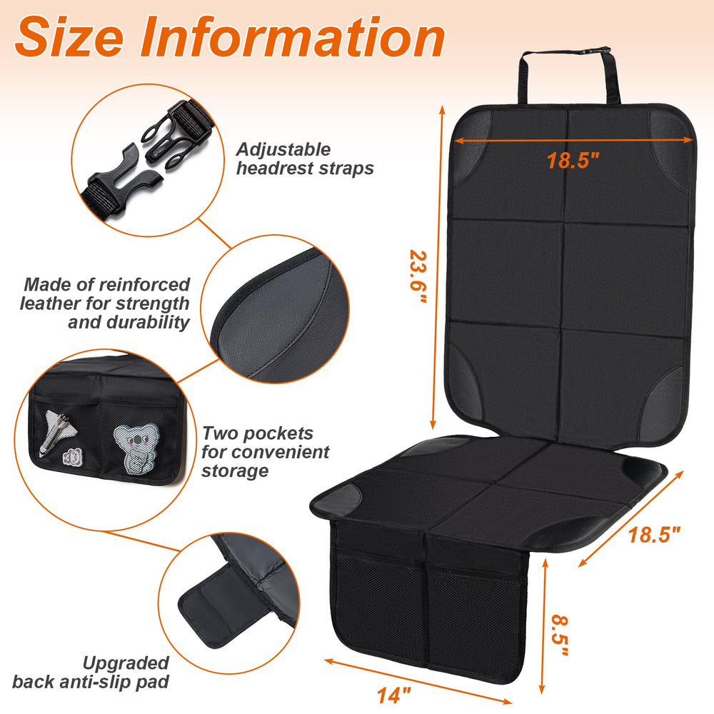 Husfunov car seat protector with adjustable headrest straps for stable installation