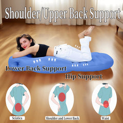 Hushblade pregnancy pillow hips-back-support blue highlights ergonomic back and hip alignment.