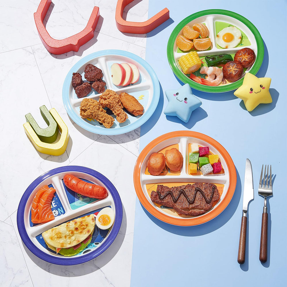 Hushee astronauts divided plate sparks imagination during meals and snacks.