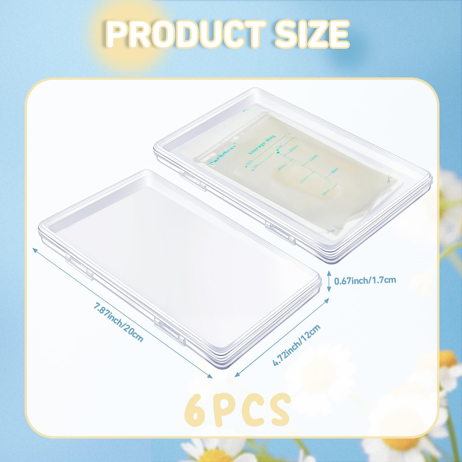 Hushee breastmilk flat tray in clear plastic enabling visible milk status at a glance