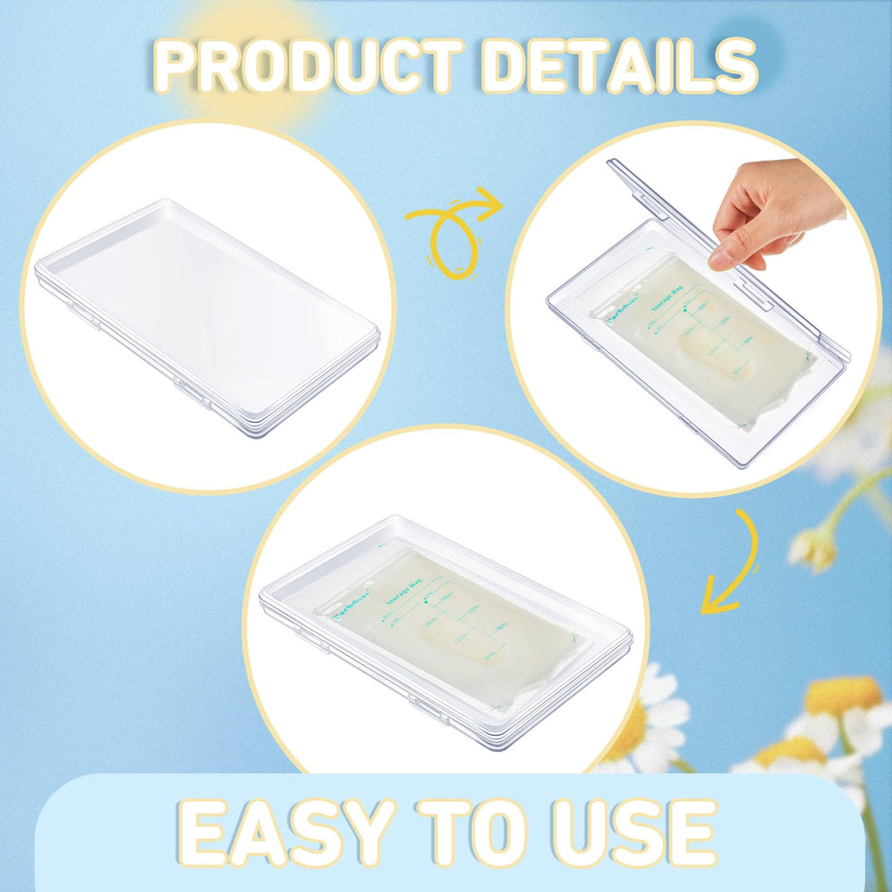 Hushee buckle design keeps trays secured and milk flat during freezing for neat storage