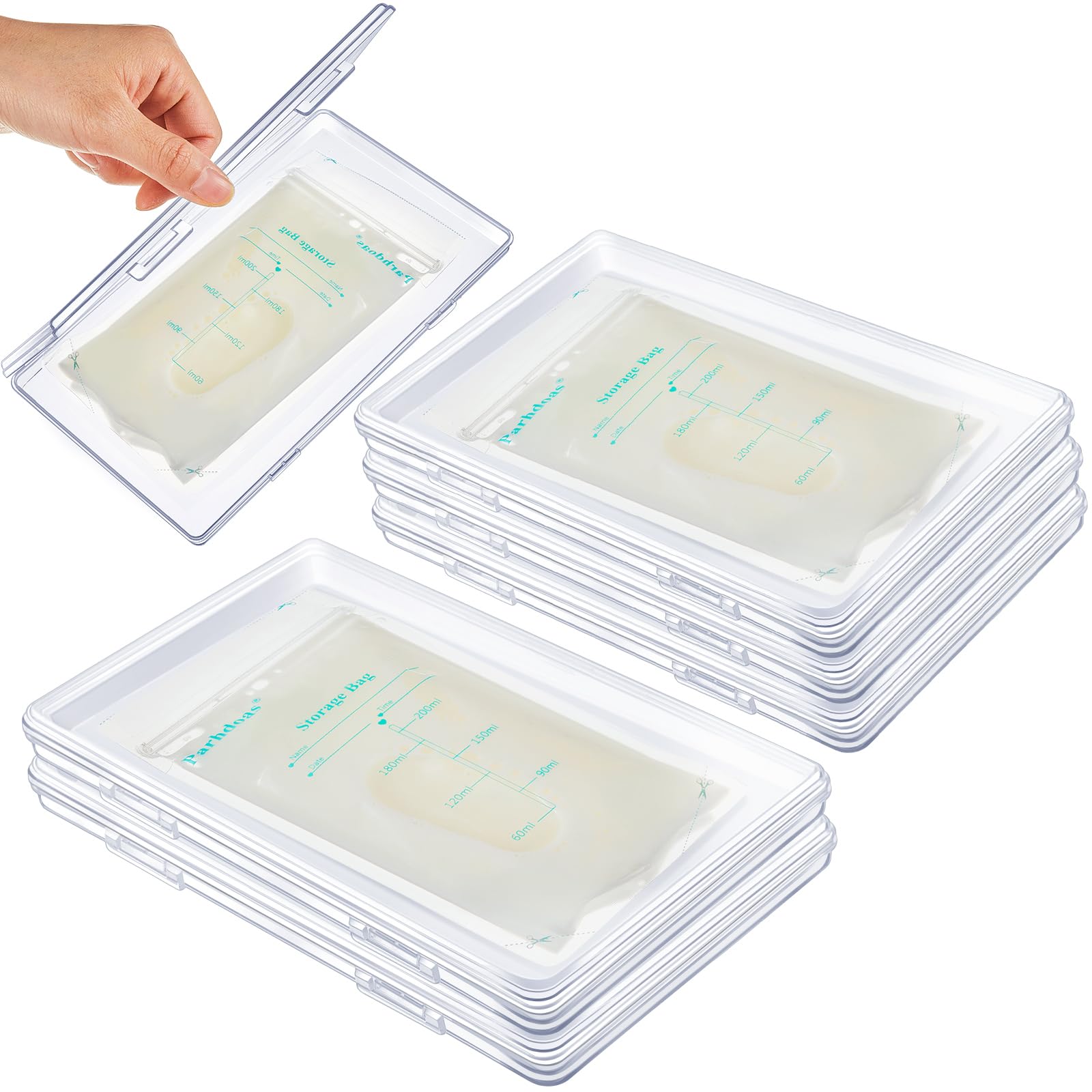 Hushee six-pack clear flat trays for organized freezer storage and quick milk checks