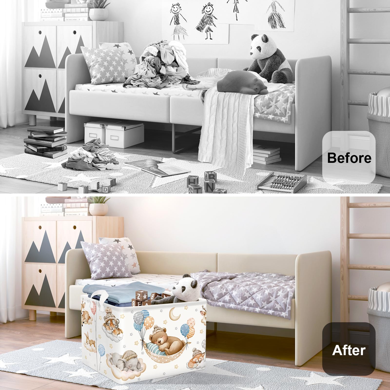 HUUMONSS bear nursery storage bin keeps toys neatly organized and accessible.