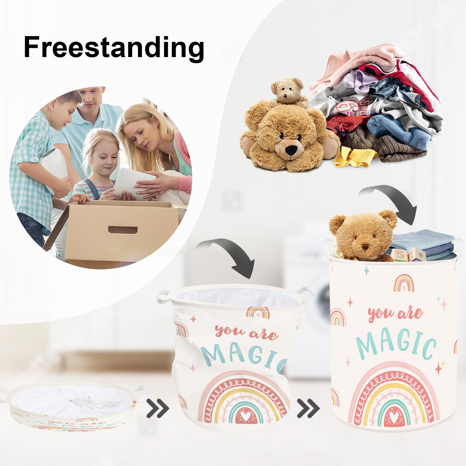 HUUMONSS Boho Rainbow Baby Laundry Hamper Collapsible design saves space when not in use