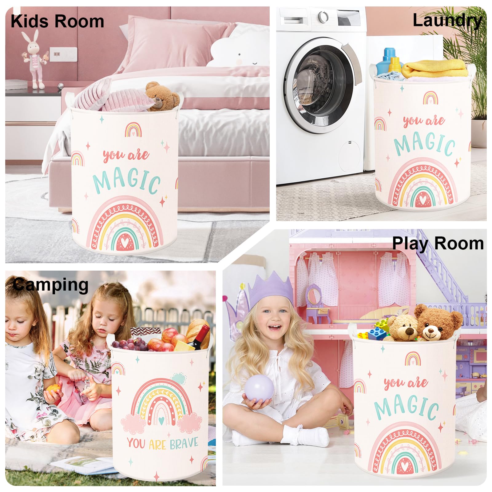 HUUMONSS Boho Rainbow Baby Laundry Hamper folded for compact travel and storage