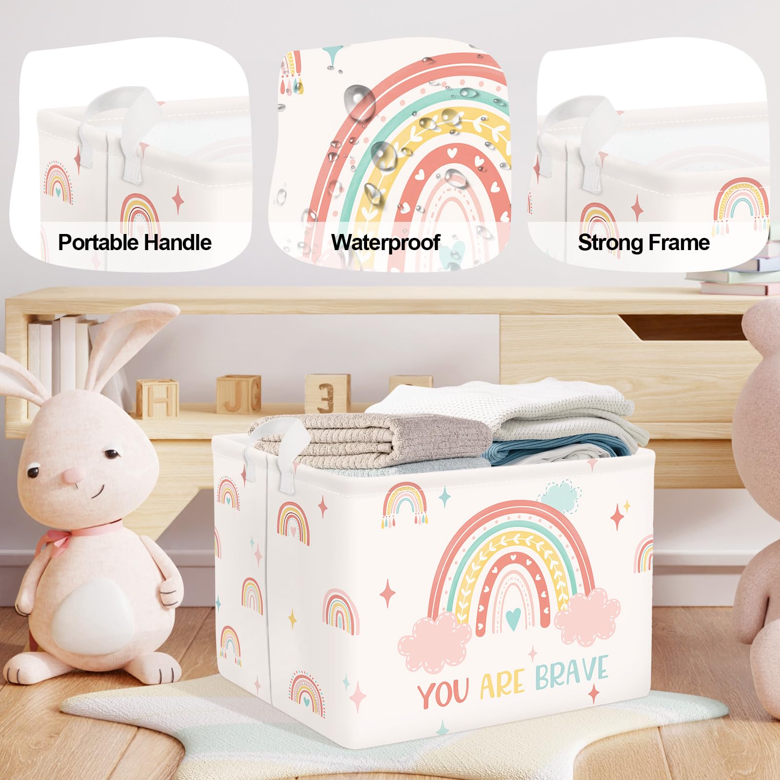 HUUMONSS Laundry hamper with sturdy handle for easy transport.