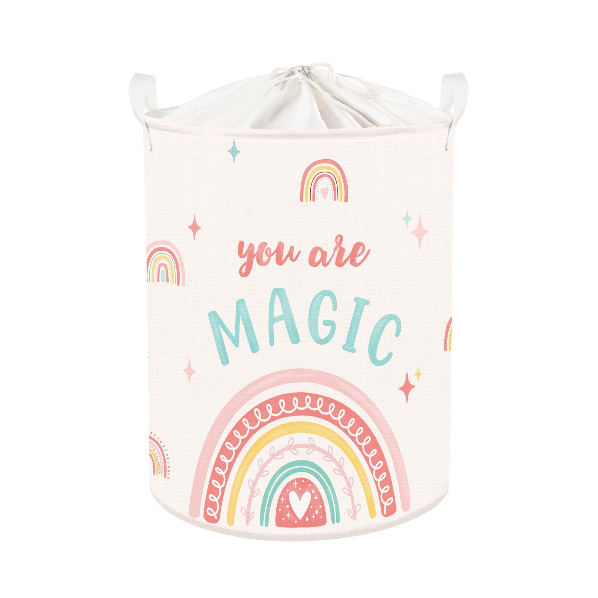 HUUMONSS Boho Rainbow Baby Laundry Hamper pink with 63L capacity for toys and laundry