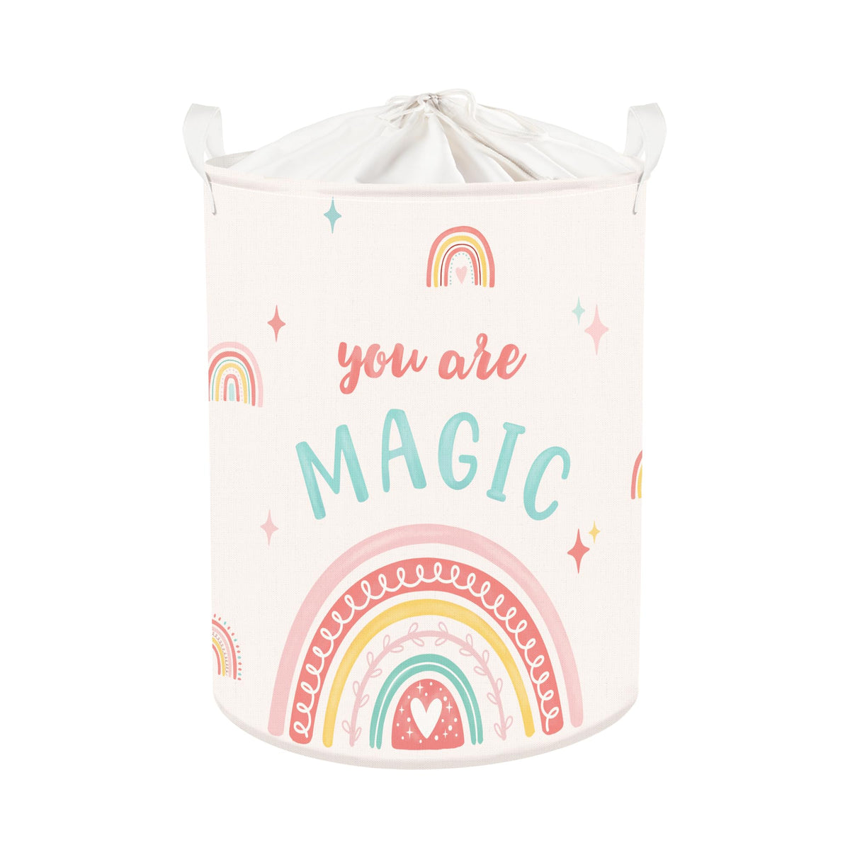 HUUMONSS Boho Rainbow Baby Laundry Hamper pink with 63L capacity for toys and laundry