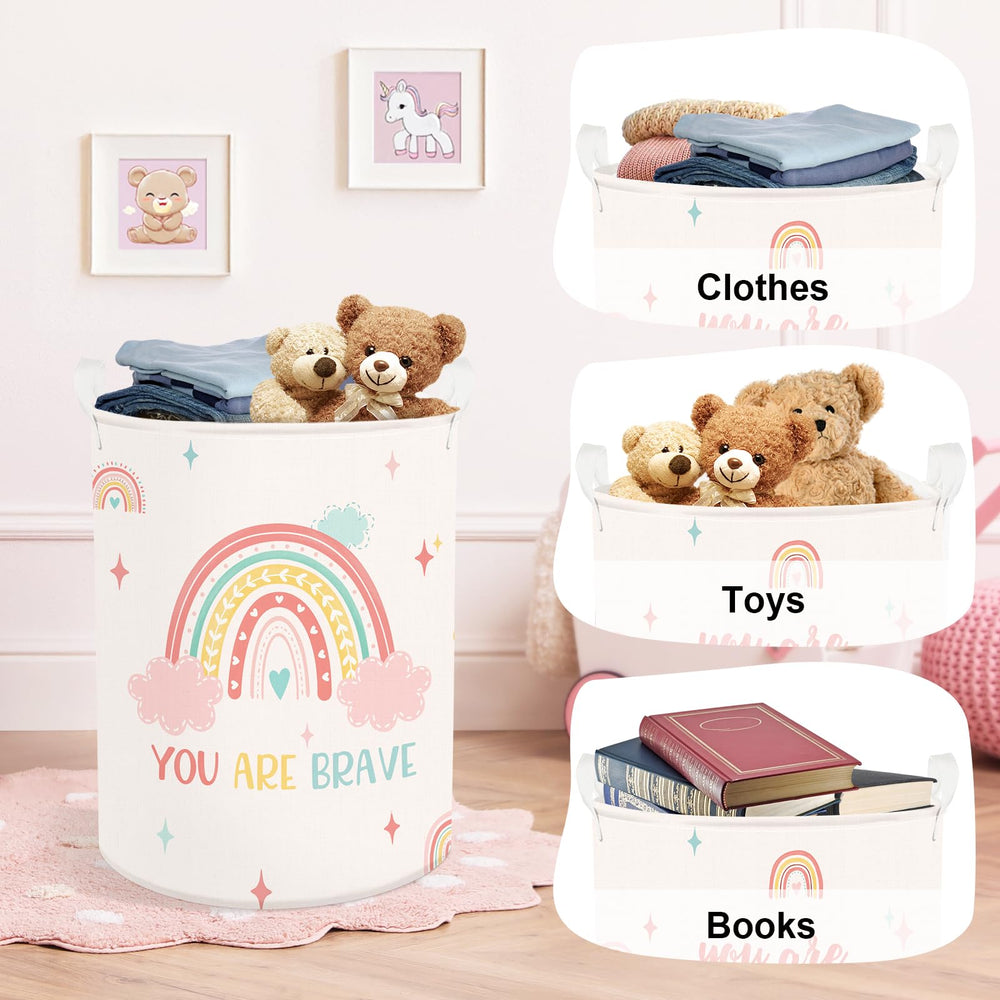 HUUMONSS Boho Rainbow Baby Laundry Hamper freestanding frame keeps it upright in a room