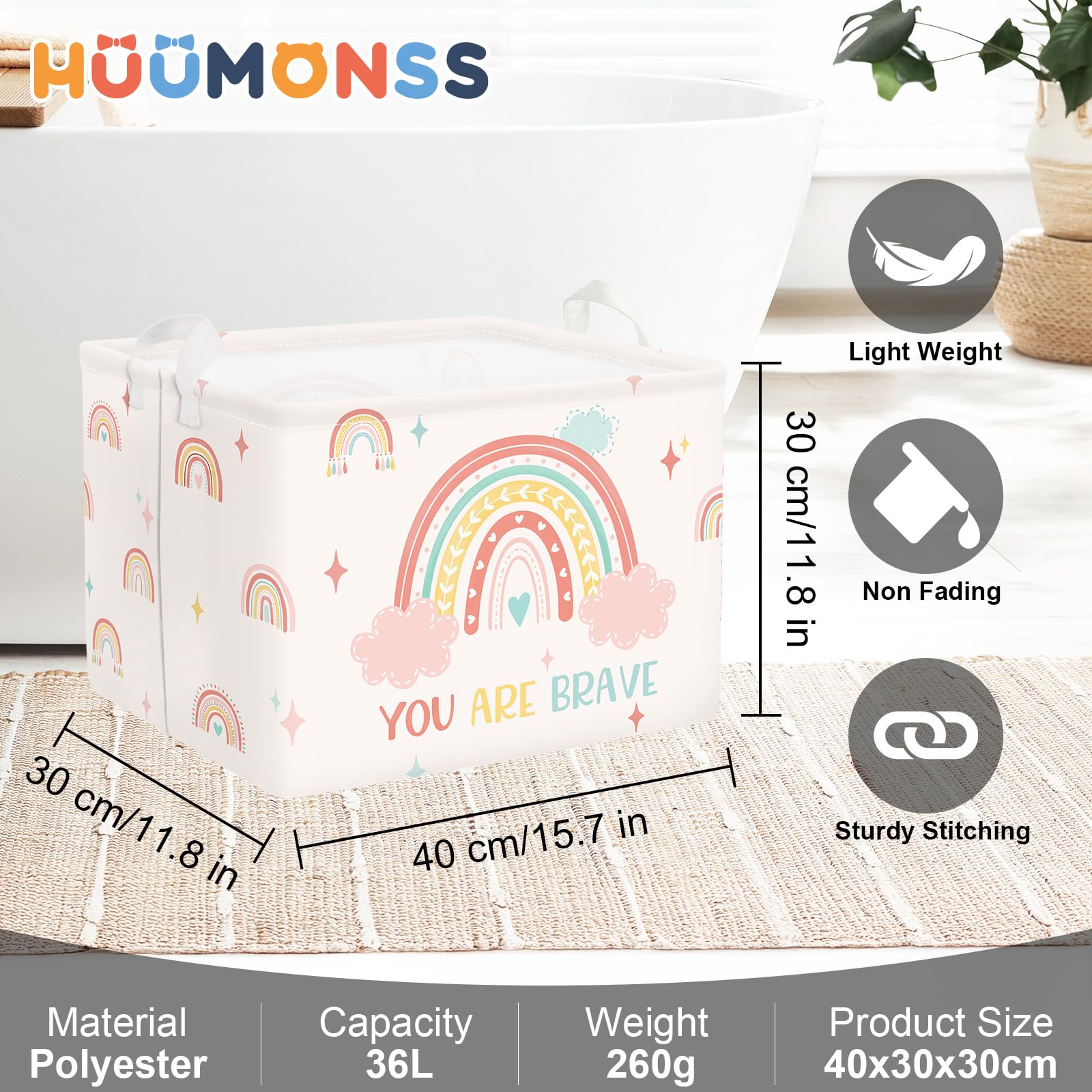 HUUMONSS Boho rainbow nursery decor idea adds cheerful vibes.