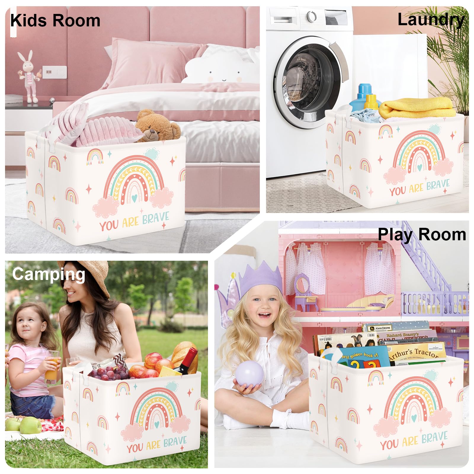 HUUMONSS Rainbow cloud pattern bin for organization and decor ideas.