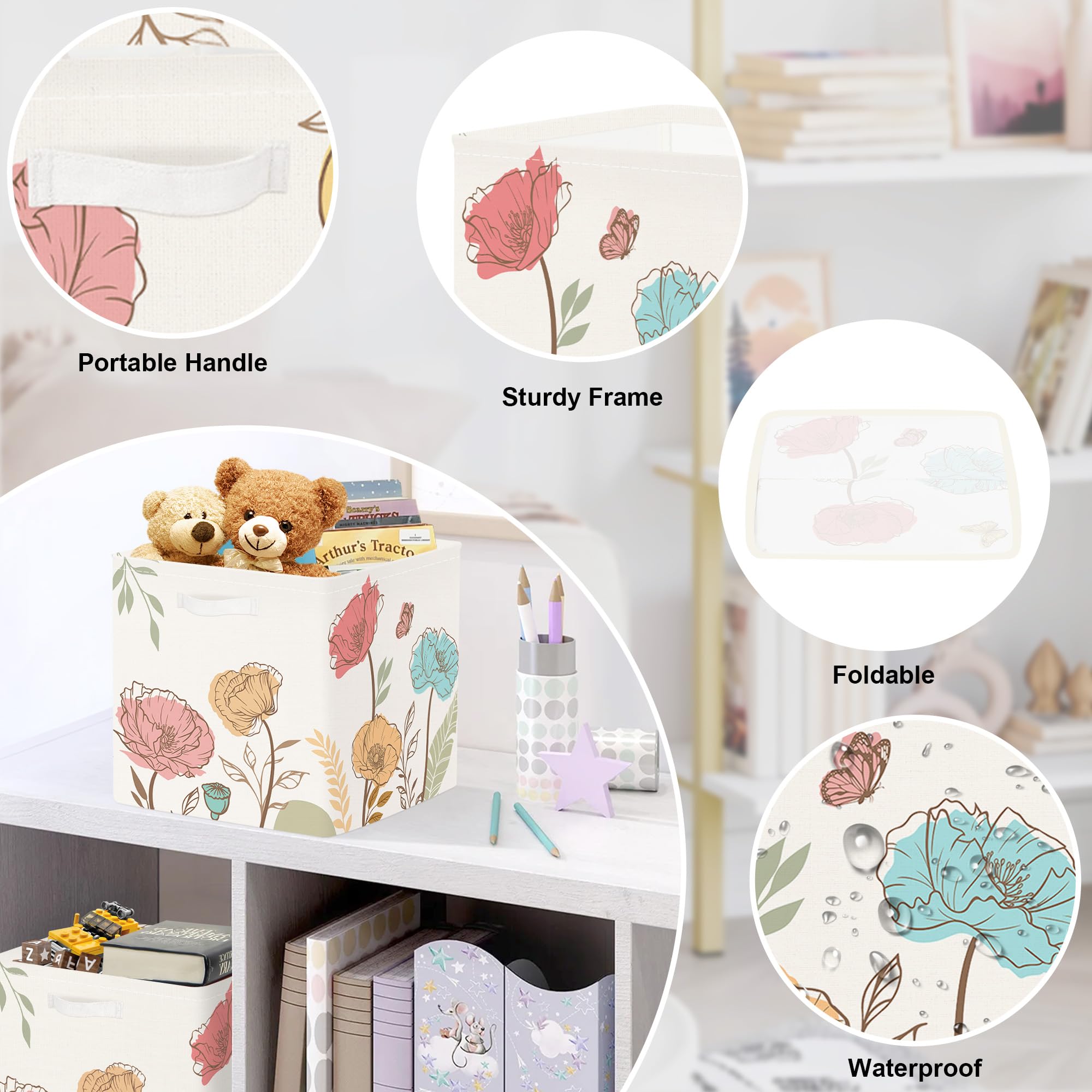 HUUMONSS collapsible floral bin folds flat for compact seasonal storage