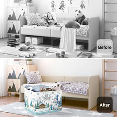 HUUMONSS collapsible nursery hamper blue saving space and clutter.
