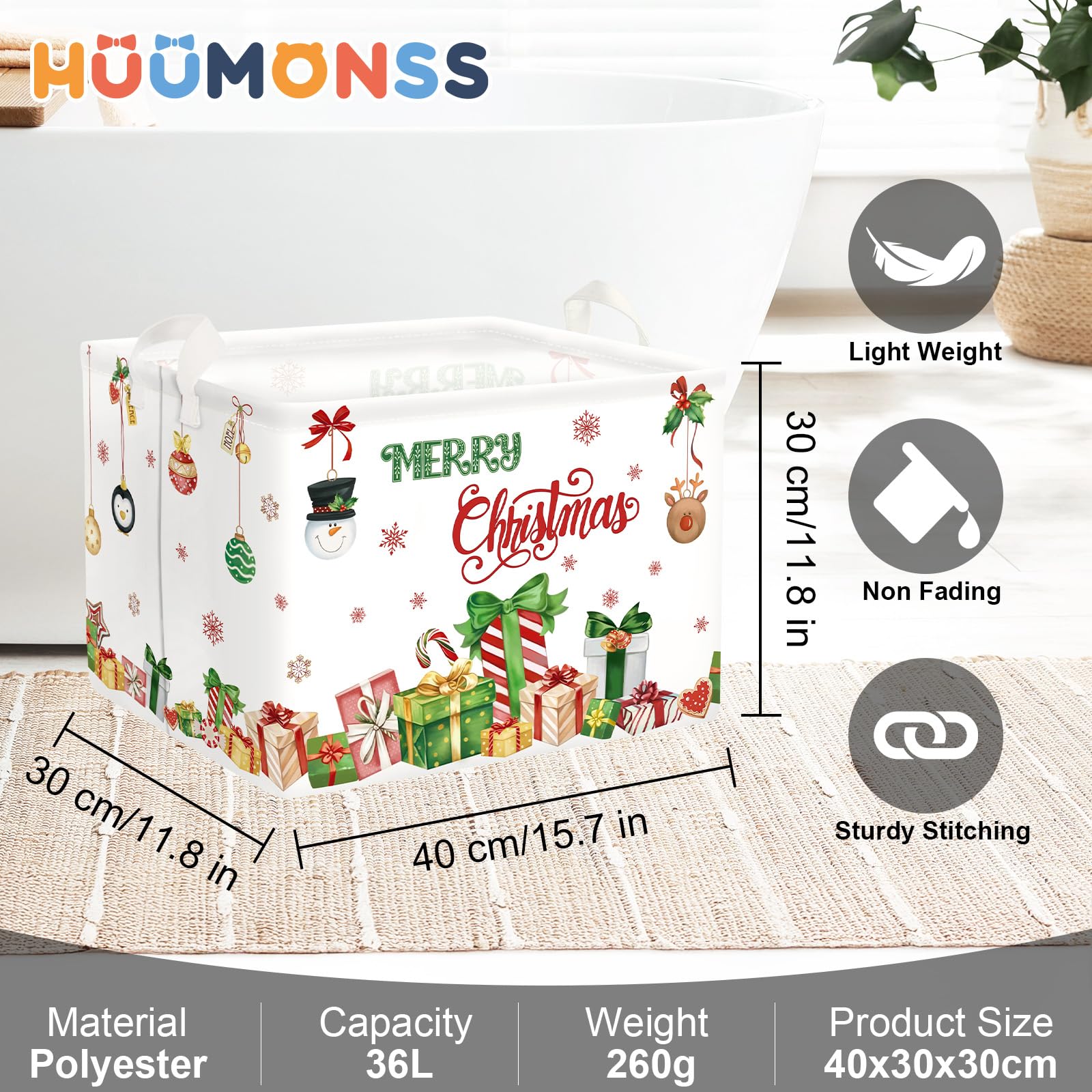 HUUMONSS Collapsible Ornament Storage Hamper folds flat for compact storage